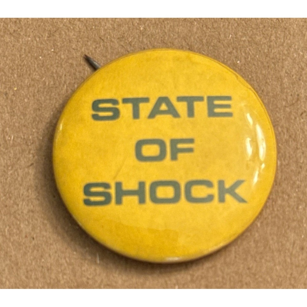 State Of Shock Yellow Small Vintage Pinback Button Pin Round Circle